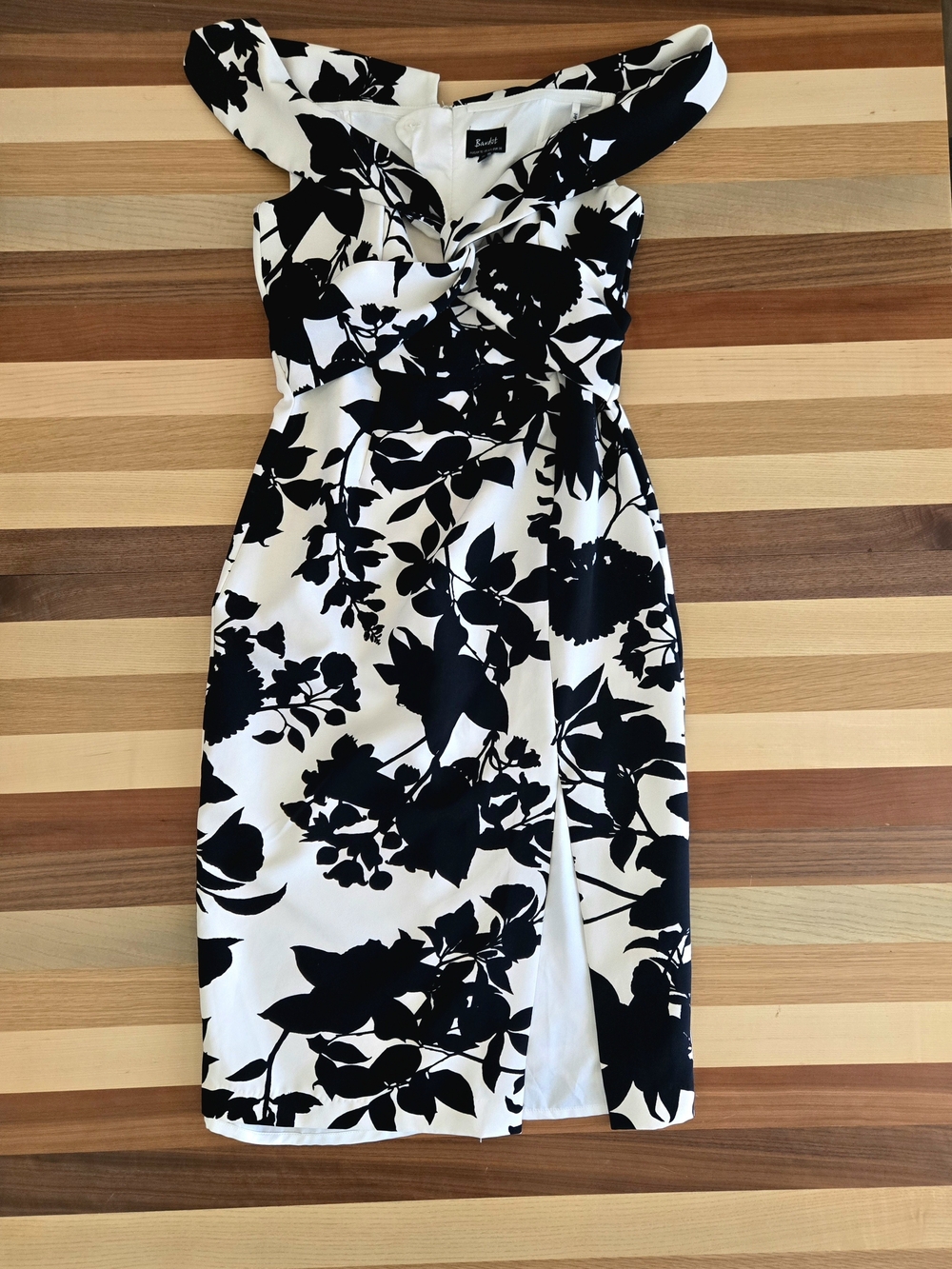 Bardot Botanica Black and White Floral Off-Shoulder Midi Dress Size 6